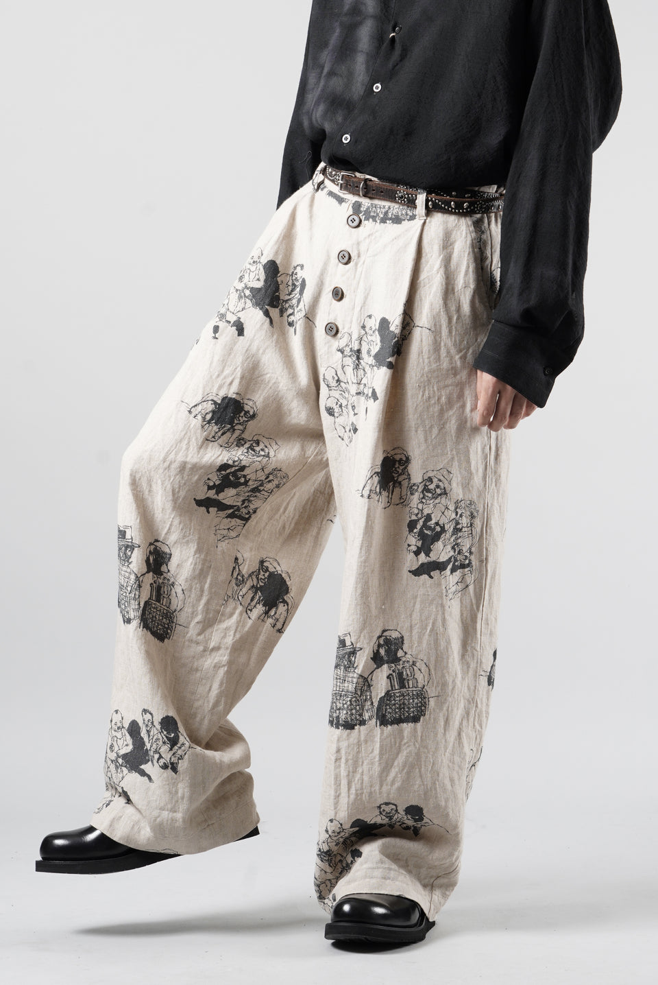 画像をギャラリービューアに読み込む, YUTA MATSUOKA straight pants / drawing by megumi terao (ecru/print)