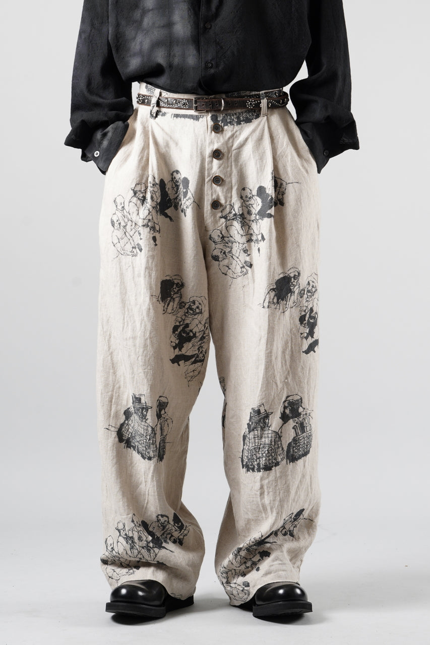 画像をギャラリービューアに読み込む, YUTA MATSUOKA straight pants / drawing by megumi terao (ecru/print)