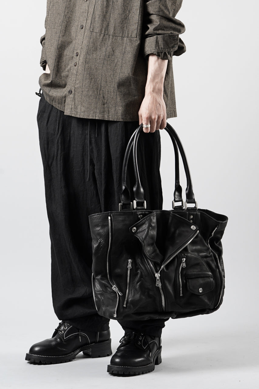 画像をギャラリービューアに読み込む, ISAMU KATAYAMA BACKLASH JAPAN CALF GARMENT-WASH RIDERS TOTE BAG (BLACK)
