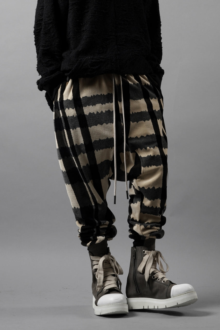 Load image into Gallery viewer, A.F ARTEFACT SAROUEL JOGGER PANTS / JACQUARD DEFORMED PLAID VELOR (BLACK x GREY x IVORY)