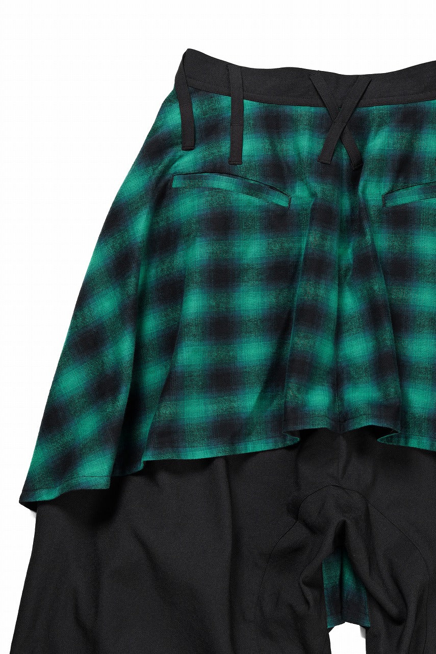 画像をギャラリービューアに読み込む, beauty : beast 8Q LAYERED SUPER WIDE SAROUEL PANTS / CHECKER EDITION (BLACK x GREEN)
