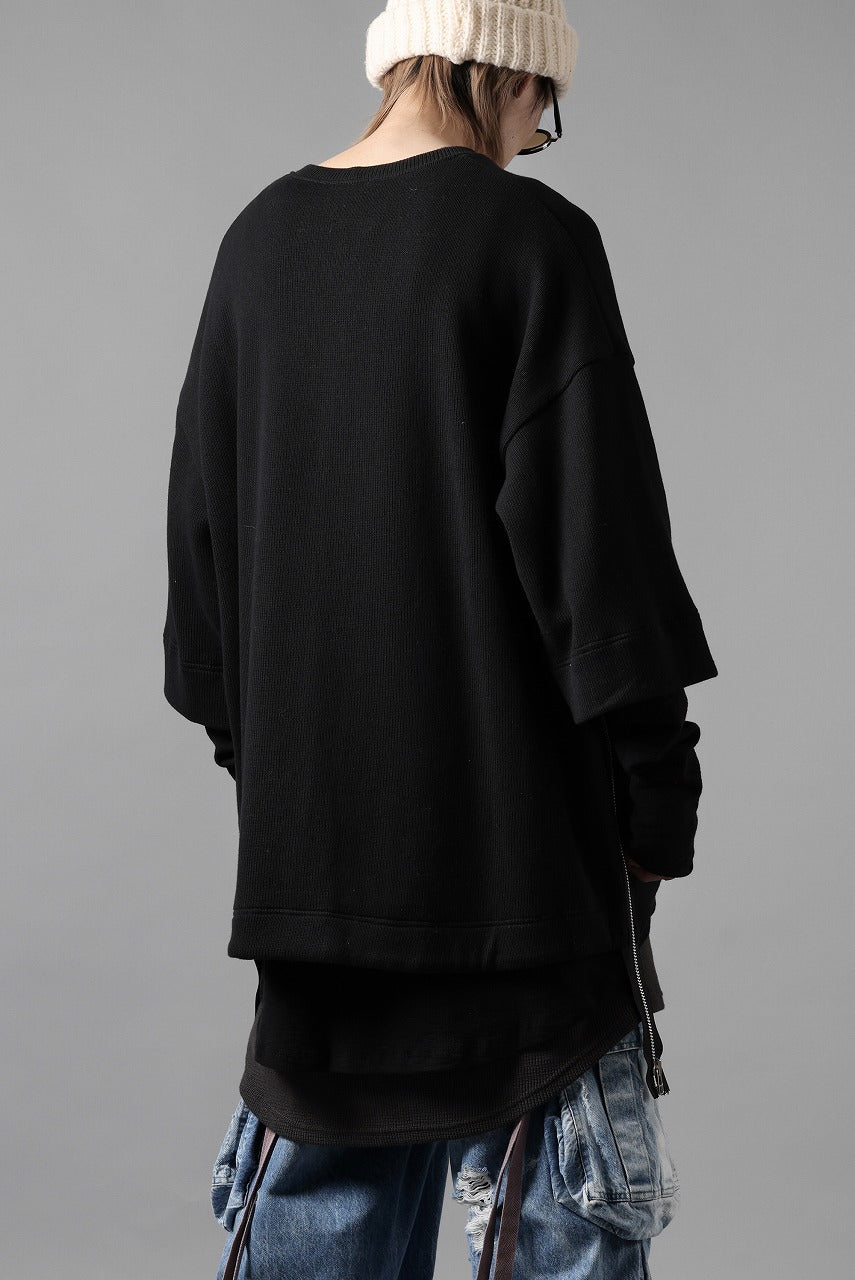 A.F ARTEFACT SIDE ZIP LAYERED PULLOVER / RIB KNIT JERSEY (BLACK)