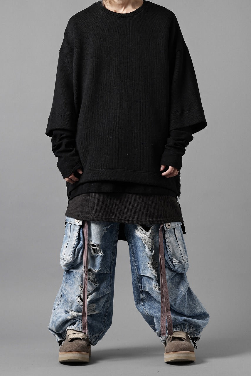 Load image into Gallery viewer, A.F ARTEFACT SIDE ZIP LAYERED PULLOVER / RIB KNIT JERSEY (BLACK)