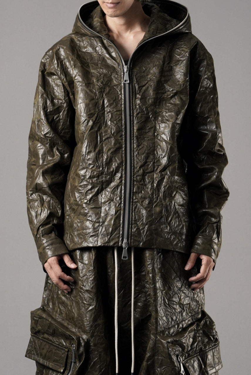 A.F ARTEFACT HOODED ZIPPER BLOUSON / WASHER SYNTHETIC LEATHER (KHAKI)
