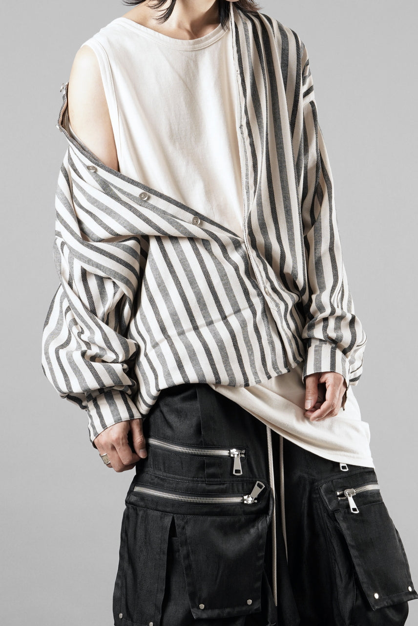 画像をギャラリービューアに読み込む, A.F ARTEFACT STAND COLLAR SHIRT / VERTICAL STRIPE (CREAM x LIGHT GREY)