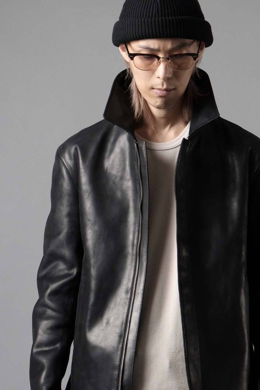 ierib EX-Collared Zip Jacket / Horse Nubuck Leather (BLACK)