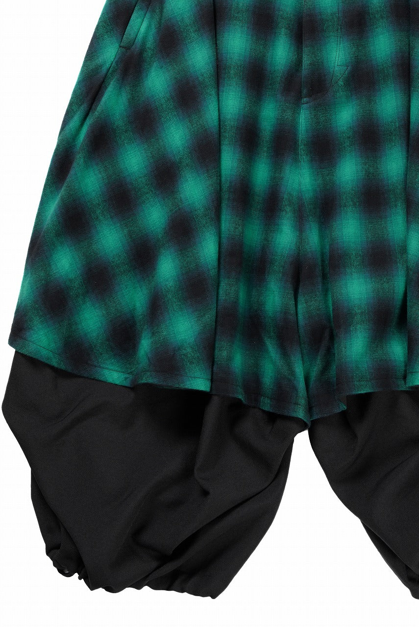 beauty : beast 8Q LAYERED SUPER WIDE SAROUEL PANTS / CHECKER EDITION (BLACK x GREEN)