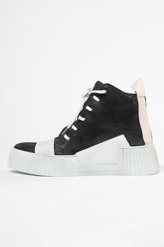 Load image into Gallery viewer, BORIS BIDJAN SABERI HORSE LEATHER MID CUT SNEAKER / WASHED AND HAND TREATED &quot;BAMBA1.1&quot; (BLACK x LIGHT GREY)