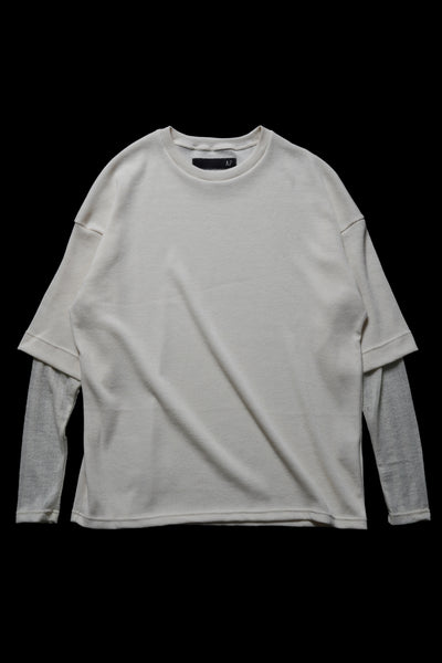 A.F ARTEFACT LAYERED CREW NECK TOP / WAFFLE KNIT JERSEY (IVORY)