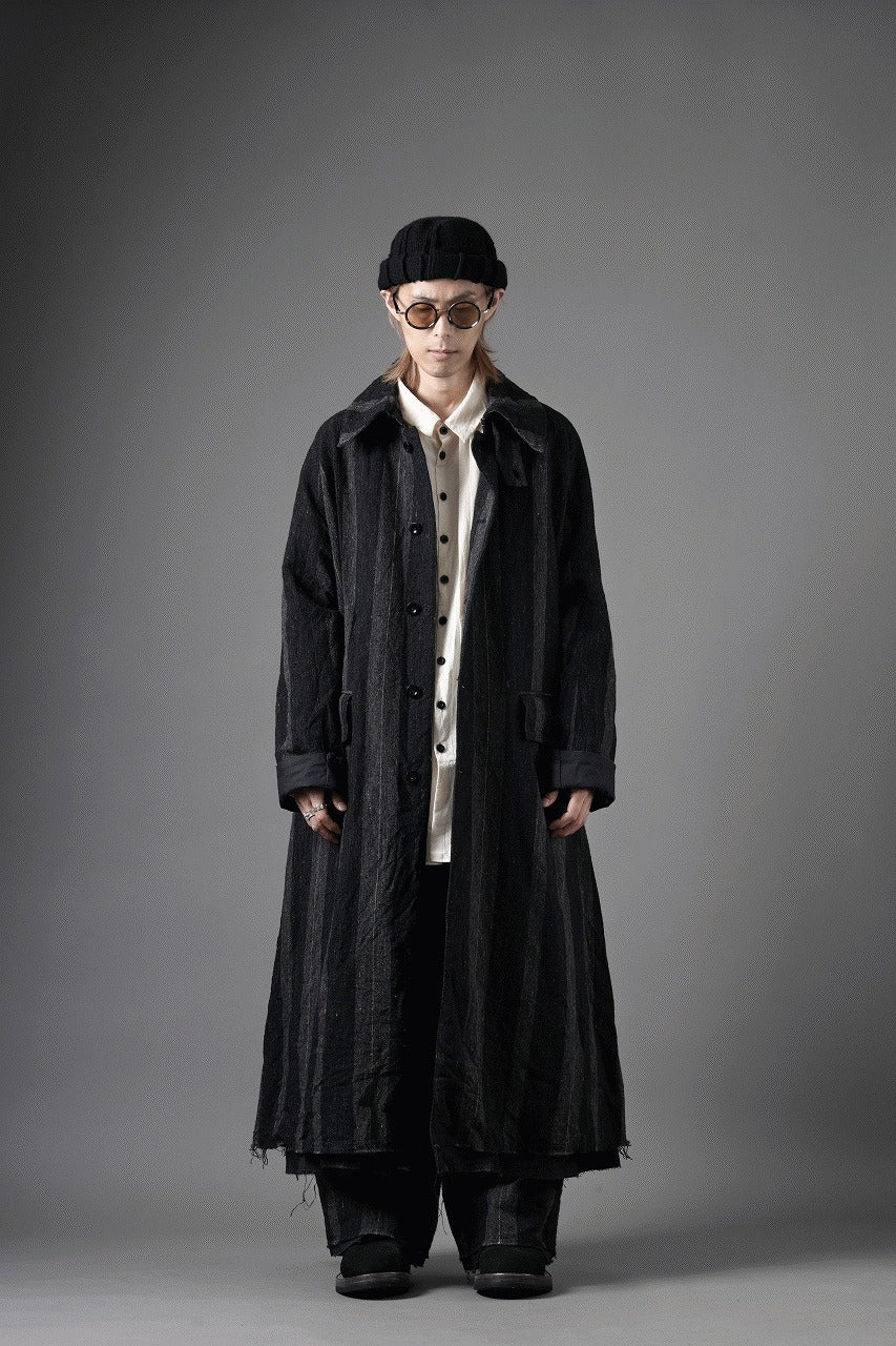 KLASICA AVOIR Ⅱ CUT OFF MAC COAT / IRREGULAR STRIPED ROUGH TWEED (BLACK)