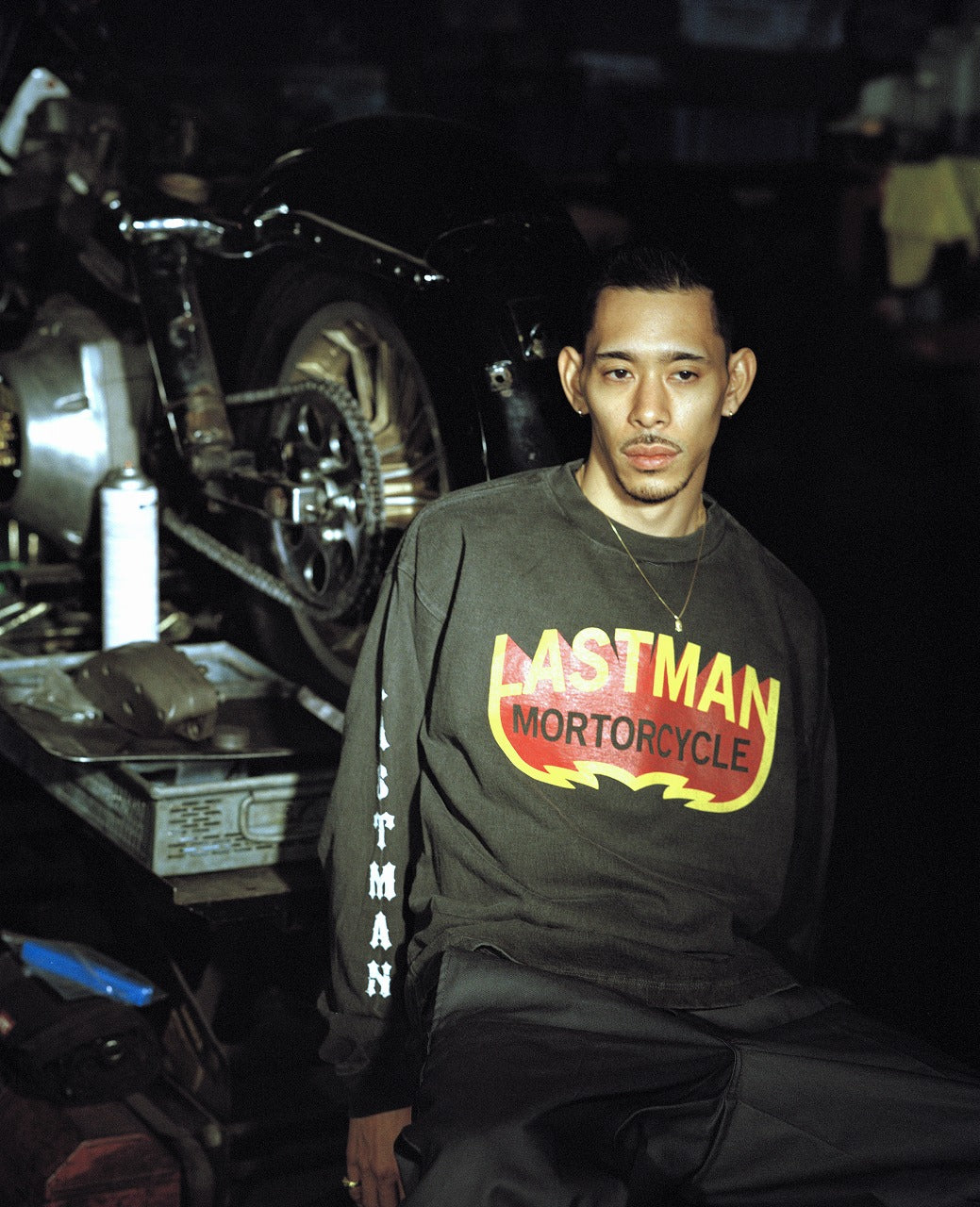 LASTMAN L/S PRINTED TEE -MOTORCYCLE- (BLACK)