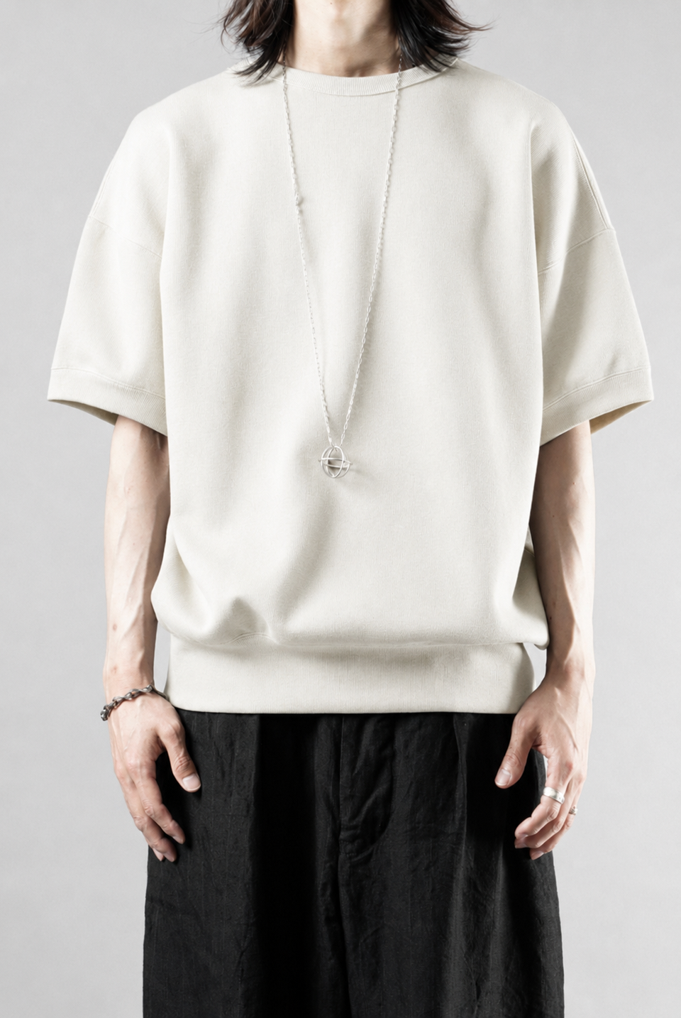 画像をギャラリービューアに読み込む, N/07 CINCHED HEM TOP / RIBBED CARDBOARD KNIT JERSEY (LIGHT BEIGE)