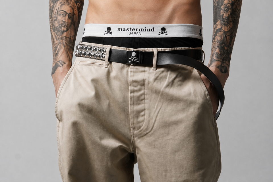 Load image into Gallery viewer, MASTERMIND WORLD DOUBLE-STUD LEATHER BELT 