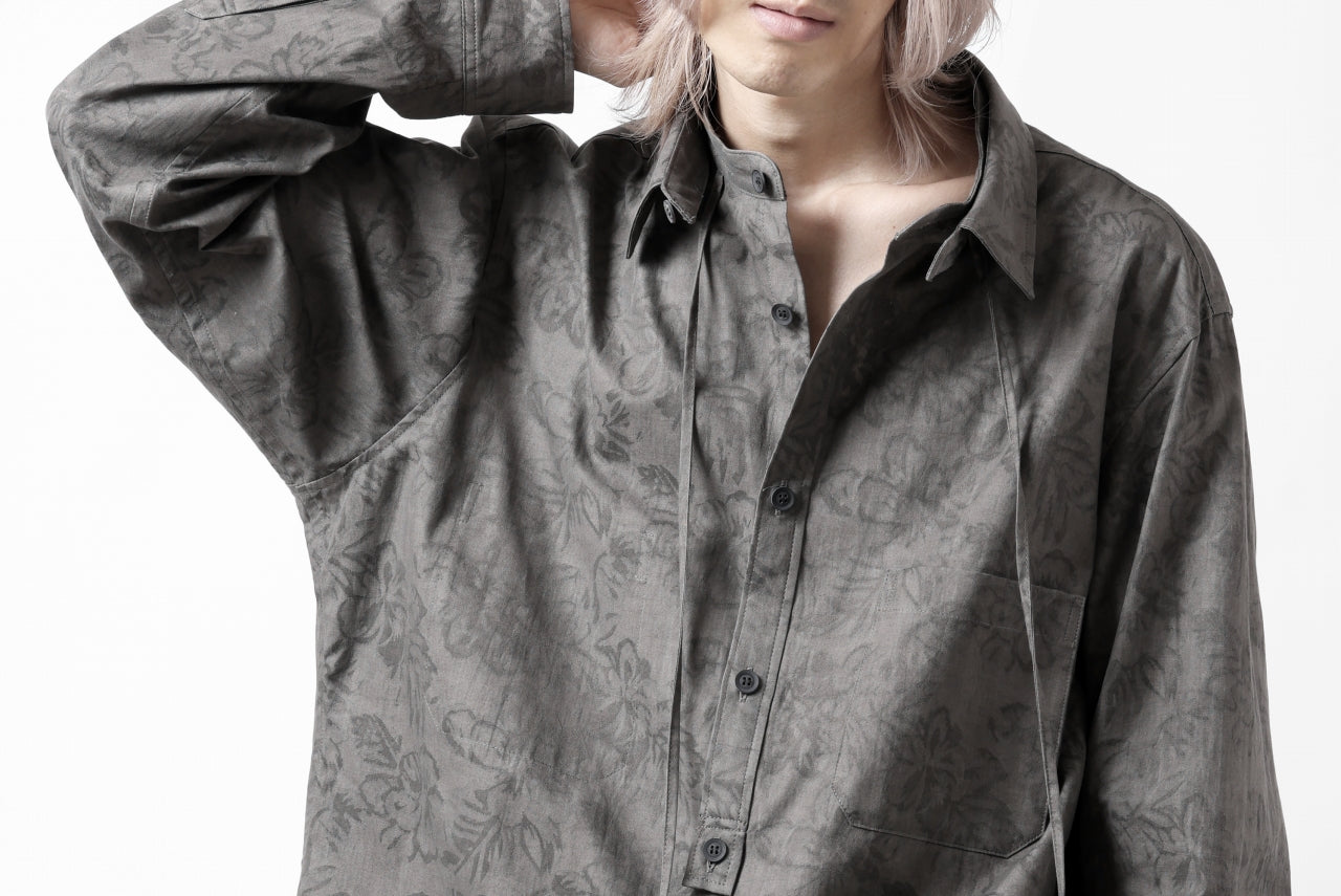 Y's for men FLORAL JACQUARD SHIRT WITH COLLAR CORD DETAIL (SUMI DYED BLACK)