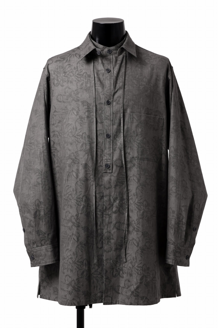 Y's for men FLORAL JACQUARD SHIRT WITH COLLAR CORD DETAIL (SUMI DYED BLACK)