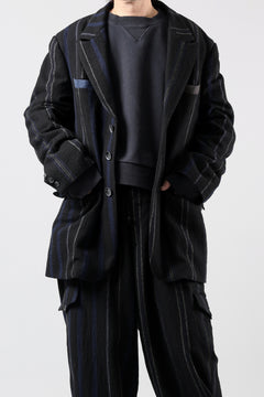 画像をギャラリービューアに読み込む, Y&#39;s for men 3B PEAKED LAPEL JACKET / WOOL SURGE STRIPE (BLACK)