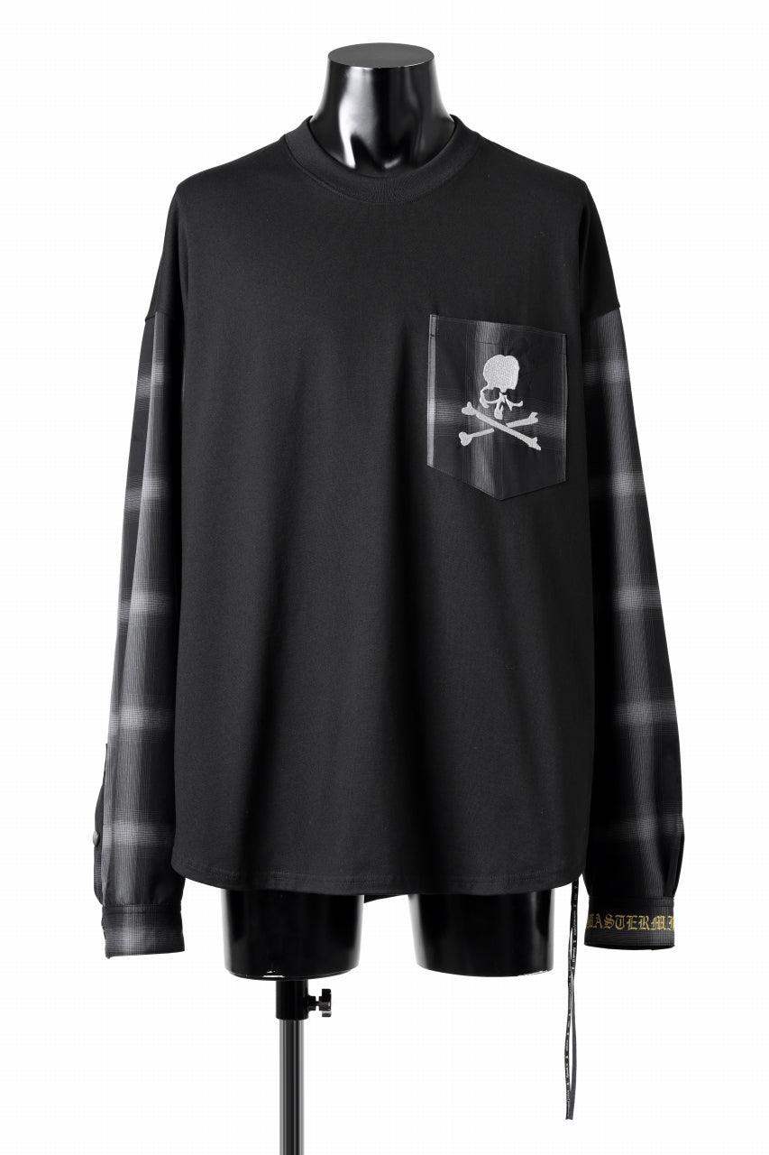 mastermind JAPAN COMBINED CHECK LS TEE (BLACK x GRAY CHECK)