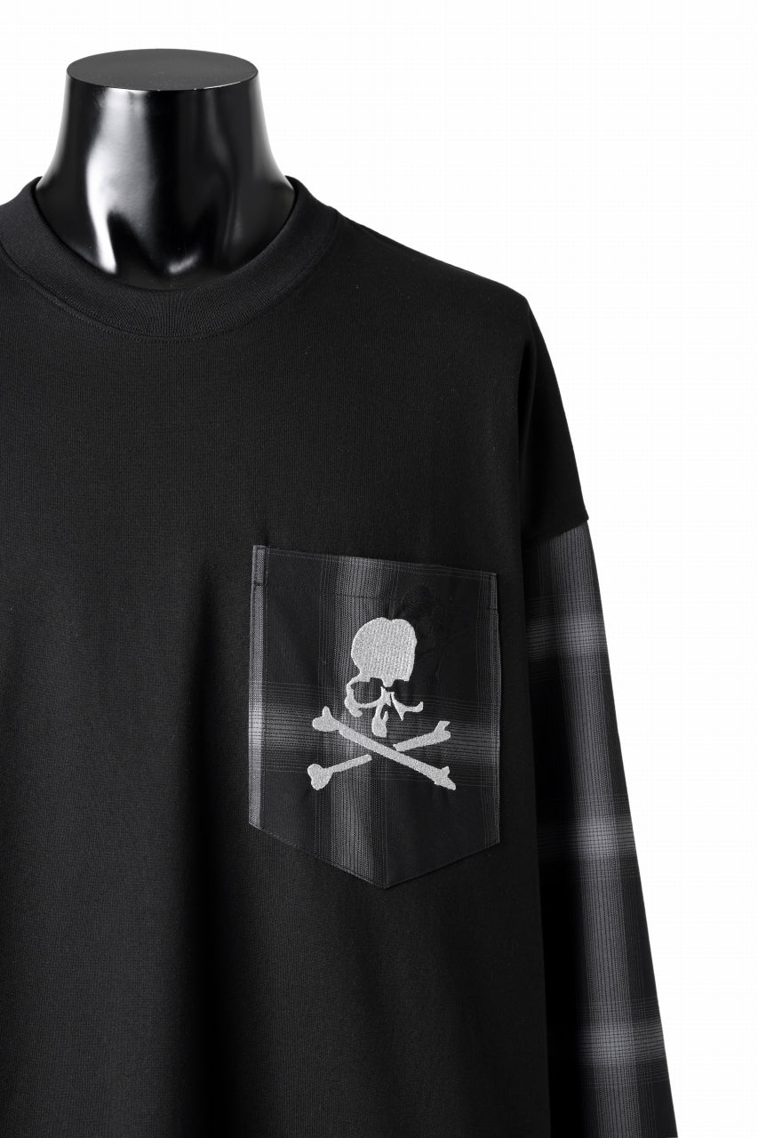 Load image into Gallery viewer, mastermind JAPAN COMBINED CHECK LS TEE (BLACK x GRAY CHECK)