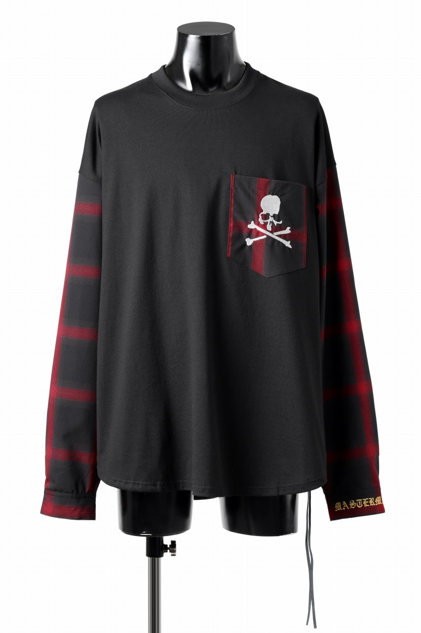 mastermind JAPAN COMBINED CHECK LS TEE (BLACK x RED CHECK)