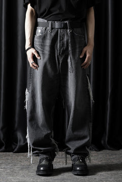 Load image into Gallery viewer, MASTERMIND WORLD PATCHWORK JACQUARD STRAIGHT DENIM PANTS (BLACK)