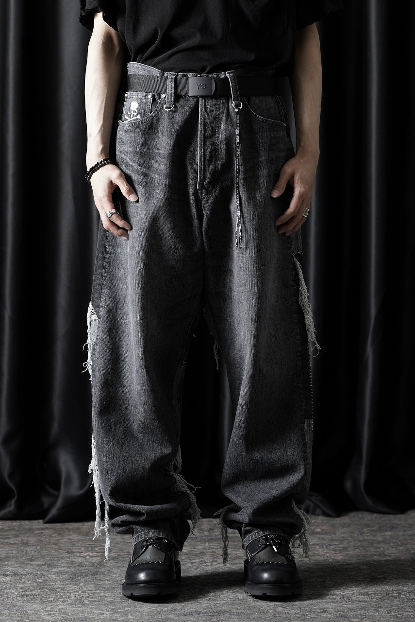 Load image into Gallery viewer, MASTERMIND WORLD PATCHWORK JACQUARD STRAIGHT DENIM PANTS (BLACK)