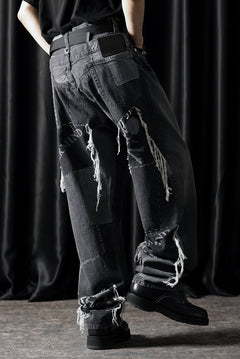 Load image into Gallery viewer, MASTERMIND WORLD PATCHWORK JACQUARD STRAIGHT DENIM PANTS (BLACK)