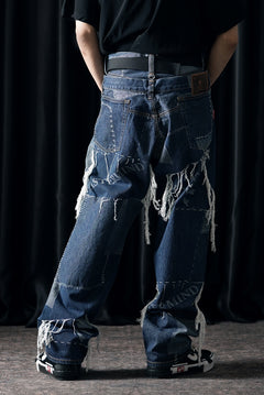 Load image into Gallery viewer, MASTERMIND WORLD PATCHWORK JACQUARD STRAIGHT DENIM PANTS (INDIGO)