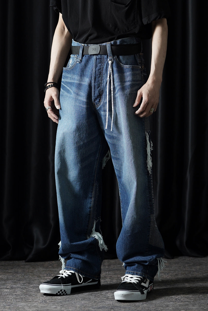 Load image into Gallery viewer, MASTERMIND WORLD PATCHWORK JACQUARD STRAIGHT DENIM PANTS (INDIGO)