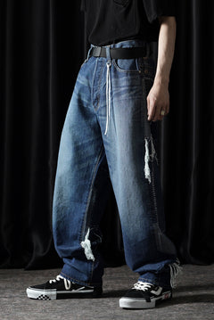 Load image into Gallery viewer, MASTERMIND WORLD PATCHWORK JACQUARD STRAIGHT DENIM PANTS (INDIGO)