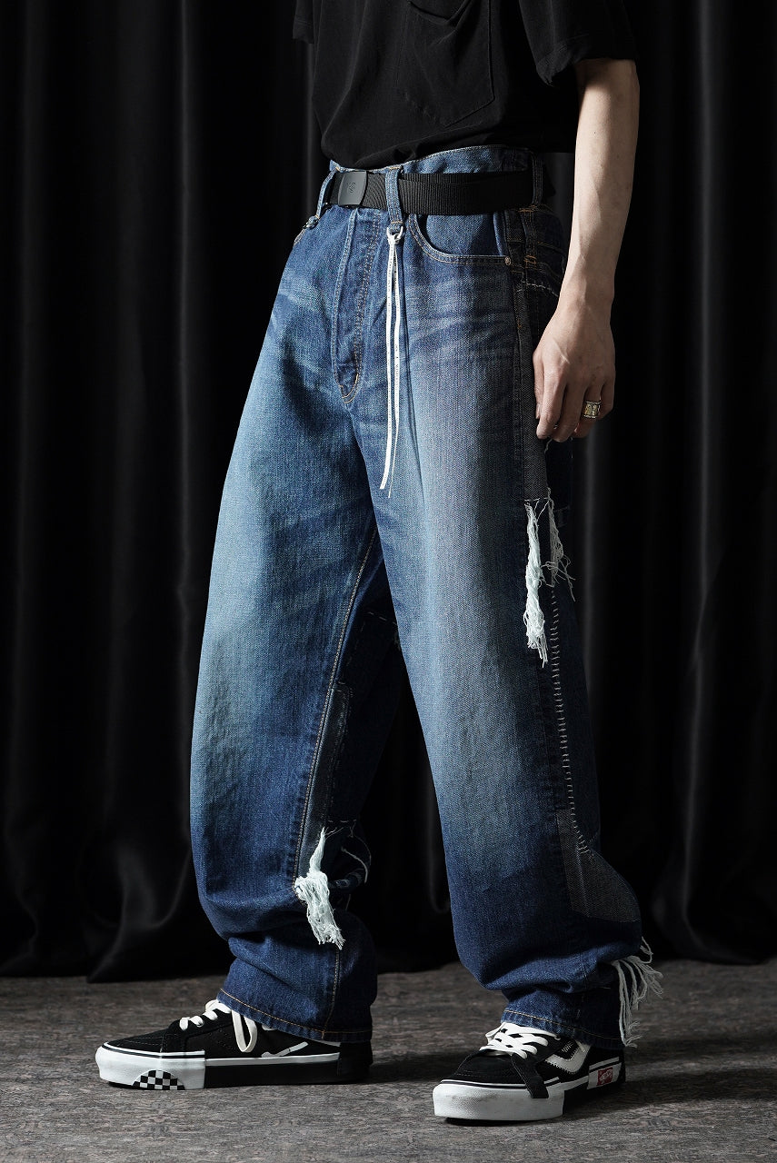 Load image into Gallery viewer, MASTERMIND WORLD PATCHWORK JACQUARD STRAIGHT DENIM PANTS (INDIGO)