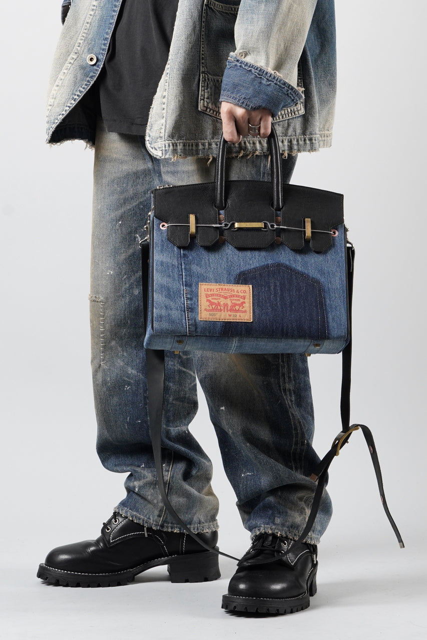 画像をギャラリービューアに読み込む, ierib exclusive 2Way Bark Bag 30 / Vintage Denim + Horse Leather (INDIGO x BLACK #B)