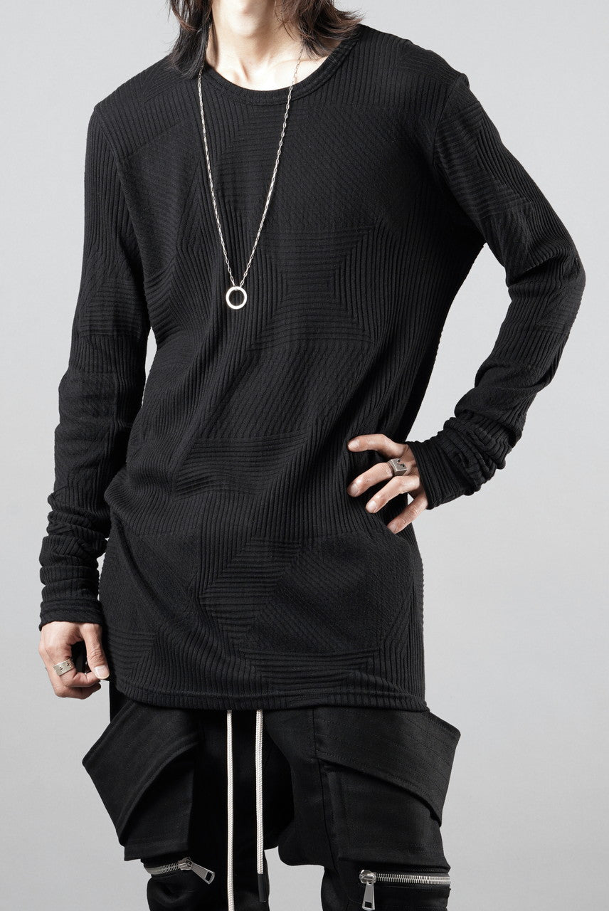 画像をギャラリービューアに読み込む, A.F ARTEFACT DEFORMED STRIPE PATTERN LONG SLEEVE TOPS (BLACK)