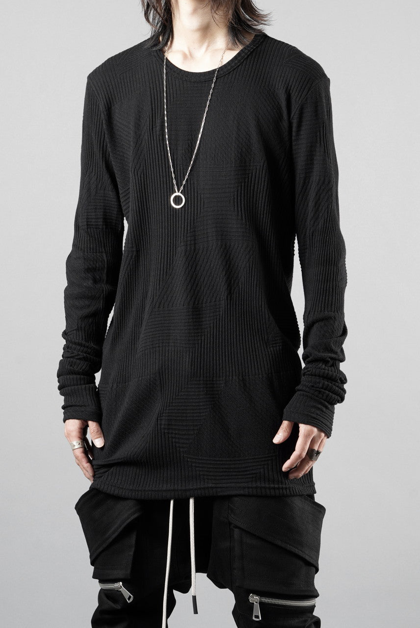 画像をギャラリービューアに読み込む, A.F ARTEFACT DEFORMED STRIPE PATTERN LONG SLEEVE TOPS (BLACK)