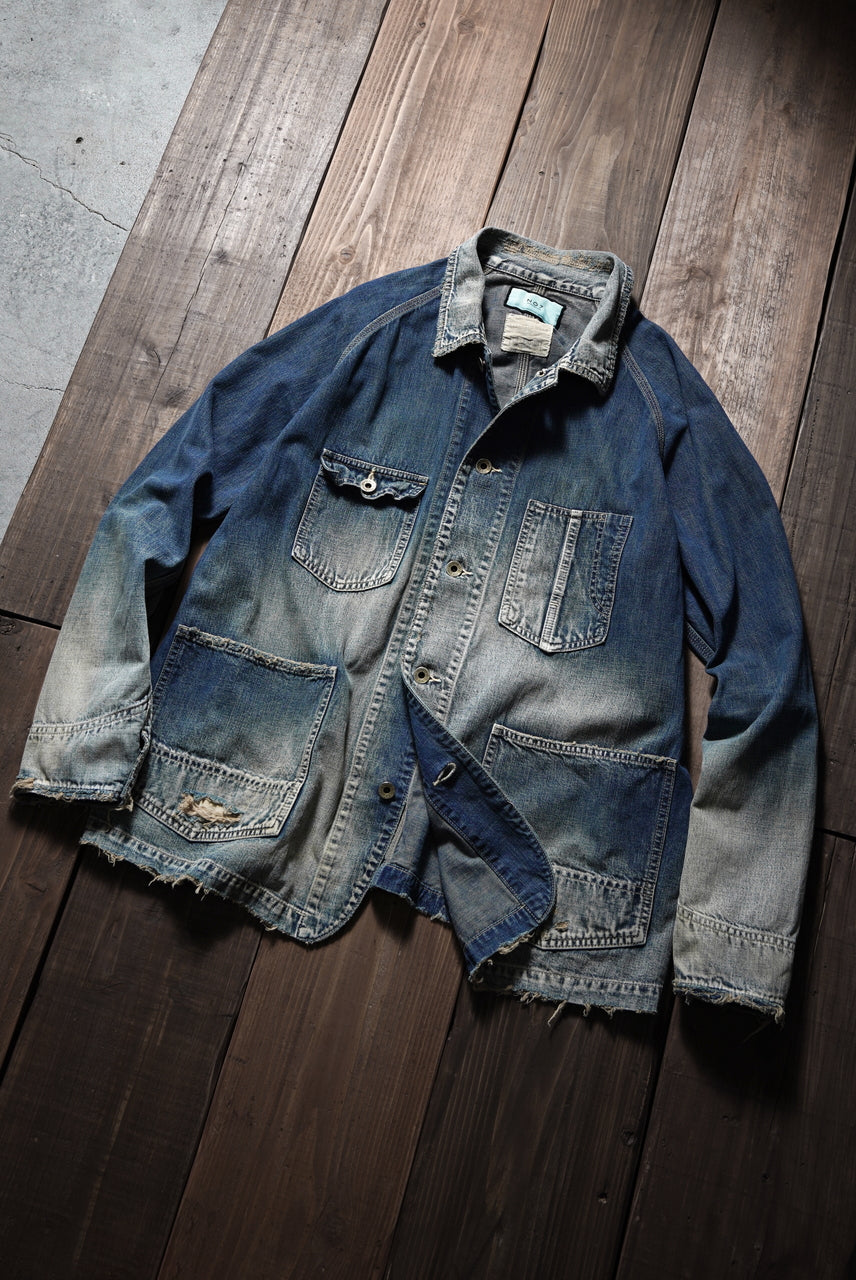 画像をギャラリービューアに読み込む, FULLCOUNT x N/07 exclusive COVER ALL JACKET / 10.5oz Zimbabwe Denim (INDIGO BLUE / EFFECTED)