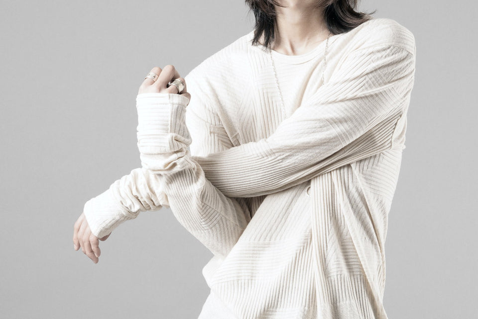 画像をギャラリービューアに読み込む, A.F ARTEFACT DEFORMED STRIPE PATTERN LONG SLEEVE TOPS (CREAM)