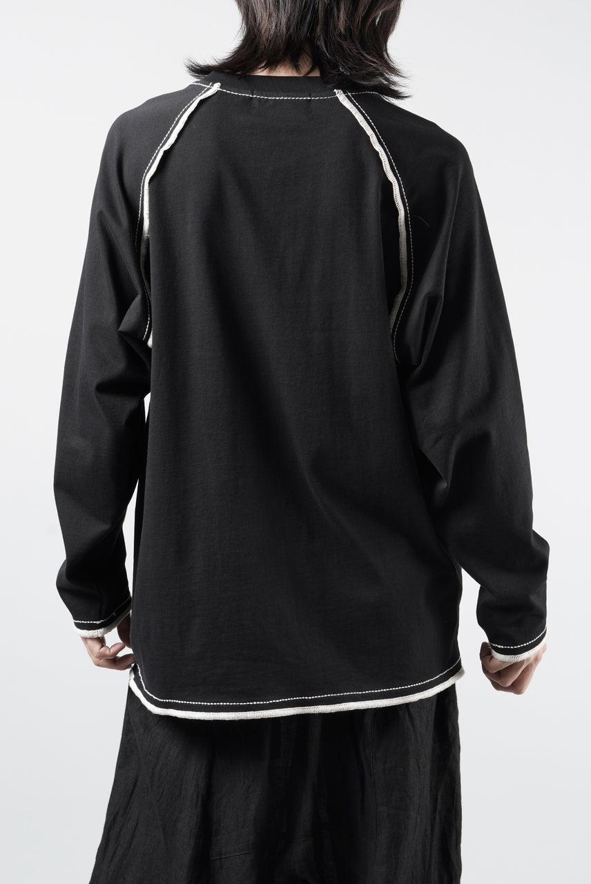 Load image into Gallery viewer, OBLADI RAGLAN LONG-SLEEVE T-SHIRT WITH BEIGE OVERLOCK STITCHING (BLACK)
