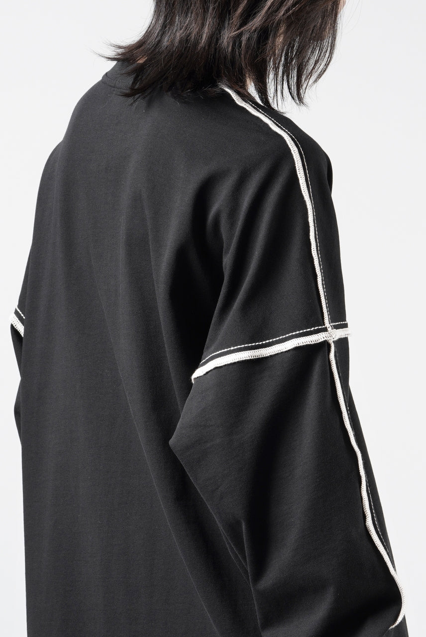 Load image into Gallery viewer, OBLADI DROP SHOULDER LONG SLEEVE T-SHIRT WITH BEIGE OVERLOCK STITCHING (BLACK)