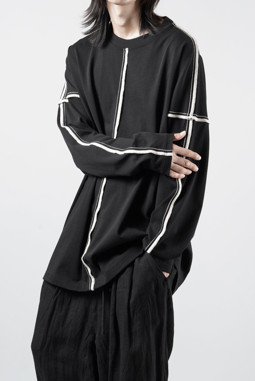 Load image into Gallery viewer, OBLADI DROP SHOULDER LONG SLEEVE T-SHIRT WITH BEIGE OVERLOCK STITCHING (BLACK)