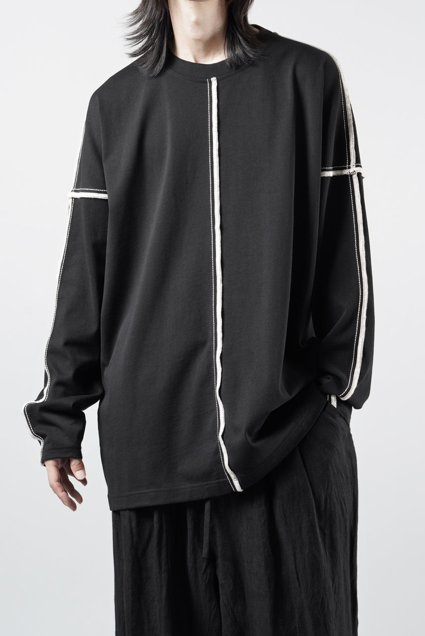Load image into Gallery viewer, OBLADI DROP SHOULDER LONG SLEEVE T-SHIRT WITH BEIGE OVERLOCK STITCHING (BLACK)