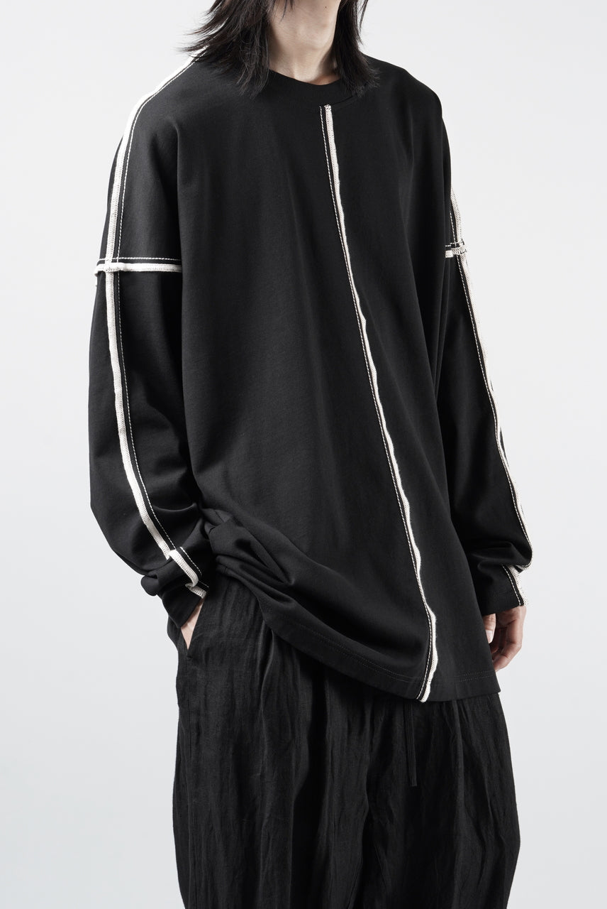 Load image into Gallery viewer, OBLADI DROP SHOULDER LONG SLEEVE T-SHIRT WITH BEIGE OVERLOCK STITCHING (BLACK)