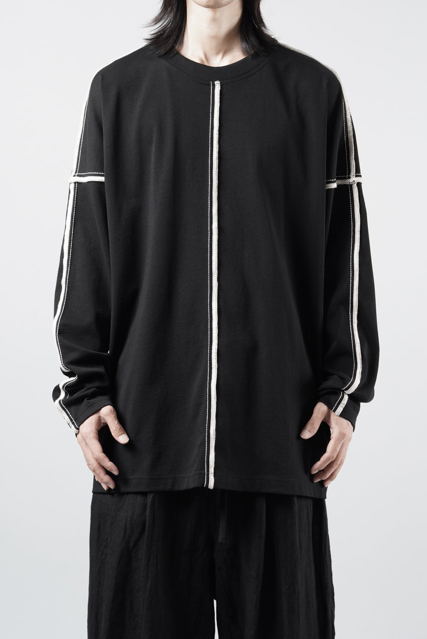 Load image into Gallery viewer, OBLADI DROP SHOULDER LONG SLEEVE T-SHIRT WITH BEIGE OVERLOCK STITCHING (BLACK)