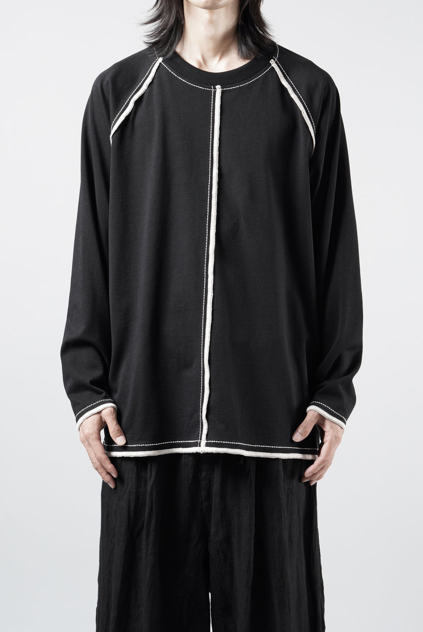 Load image into Gallery viewer, OBLADI RAGLAN LONG-SLEEVE T-SHIRT WITH BEIGE OVERLOCK STITCHING (BLACK)
