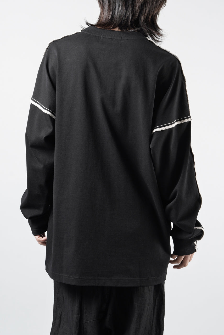 Load image into Gallery viewer, OBLADI DROP SHOULDER LONG SLEEVE T-SHIRT WITH BEIGE OVERLOCK STITCHING (BLACK)