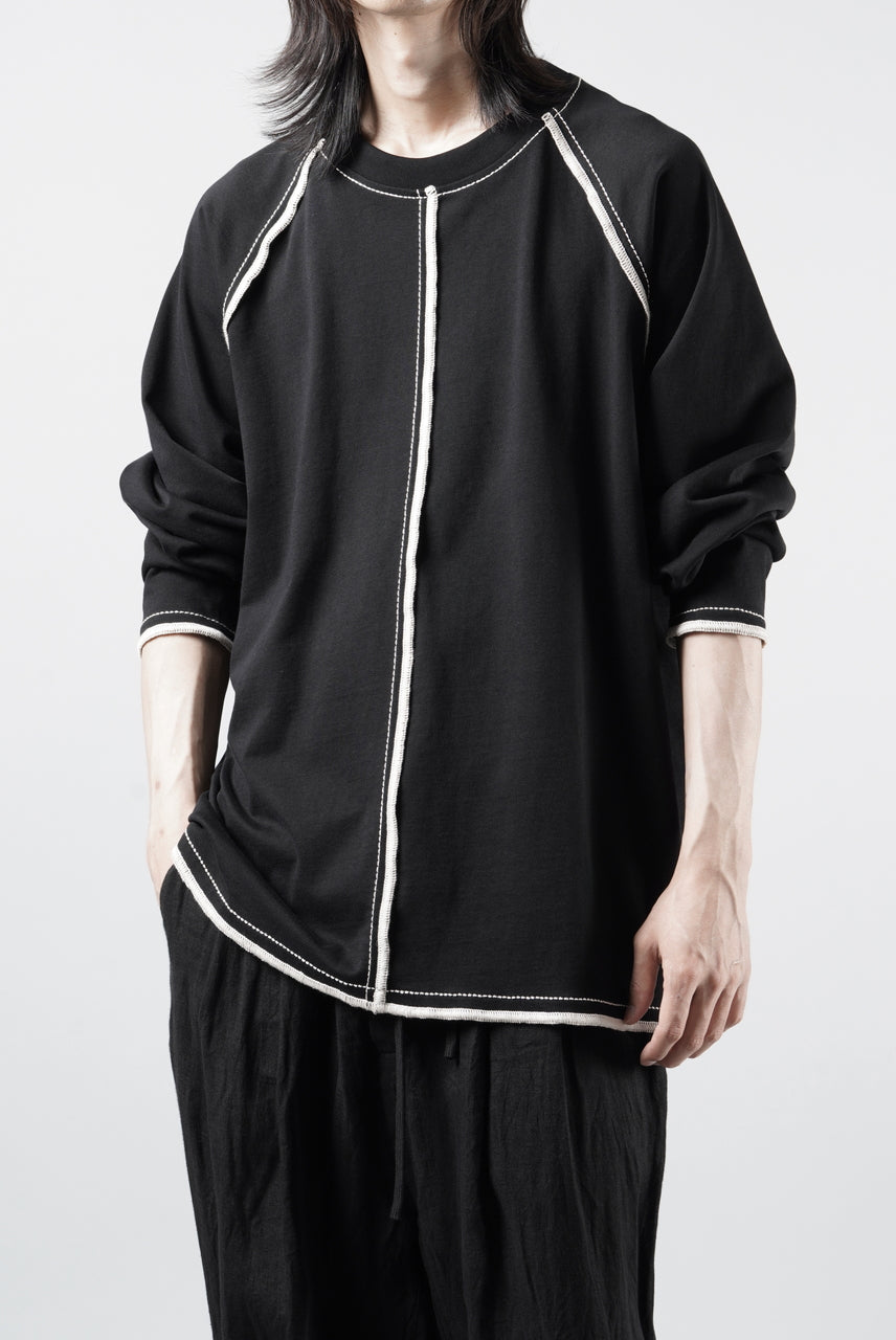 Load image into Gallery viewer, OBLADI RAGLAN LONG-SLEEVE T-SHIRT WITH BEIGE OVERLOCK STITCHING (BLACK)
