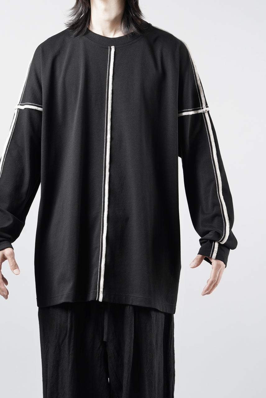 Load image into Gallery viewer, OBLADI DROP SHOULDER LONG SLEEVE T-SHIRT WITH BEIGE OVERLOCK STITCHING (BLACK)