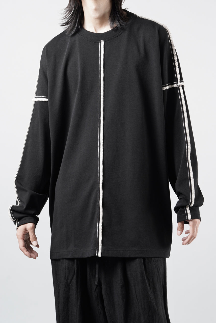 Load image into Gallery viewer, OBLADI DROP SHOULDER LONG SLEEVE T-SHIRT WITH BEIGE OVERLOCK STITCHING (BLACK)