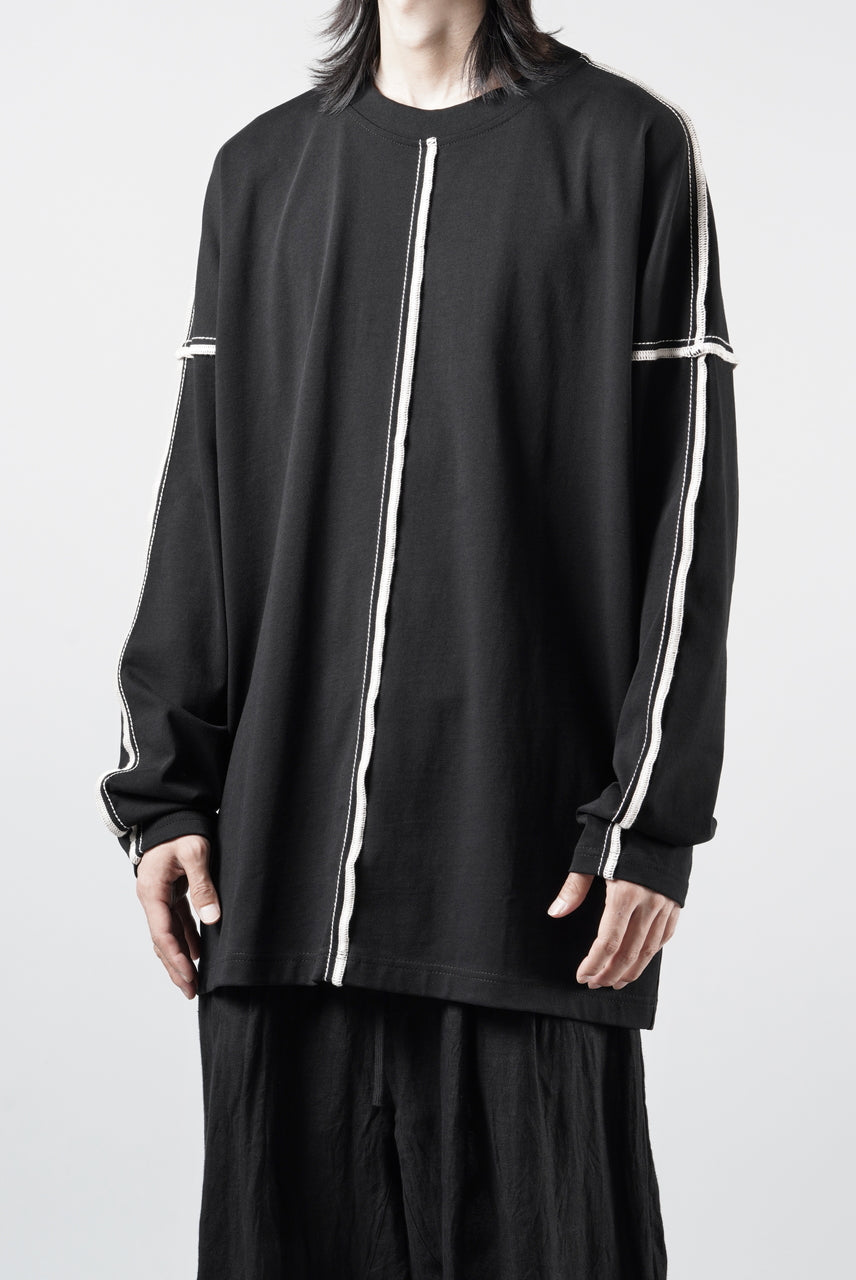 Load image into Gallery viewer, OBLADI DROP SHOULDER LONG SLEEVE T-SHIRT WITH BEIGE OVERLOCK STITCHING (BLACK)