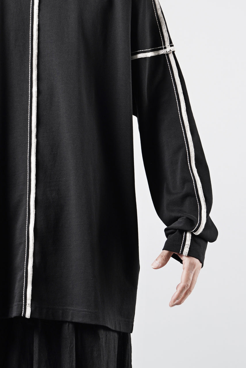 Load image into Gallery viewer, OBLADI DROP SHOULDER LONG SLEEVE T-SHIRT WITH BEIGE OVERLOCK STITCHING (BLACK)