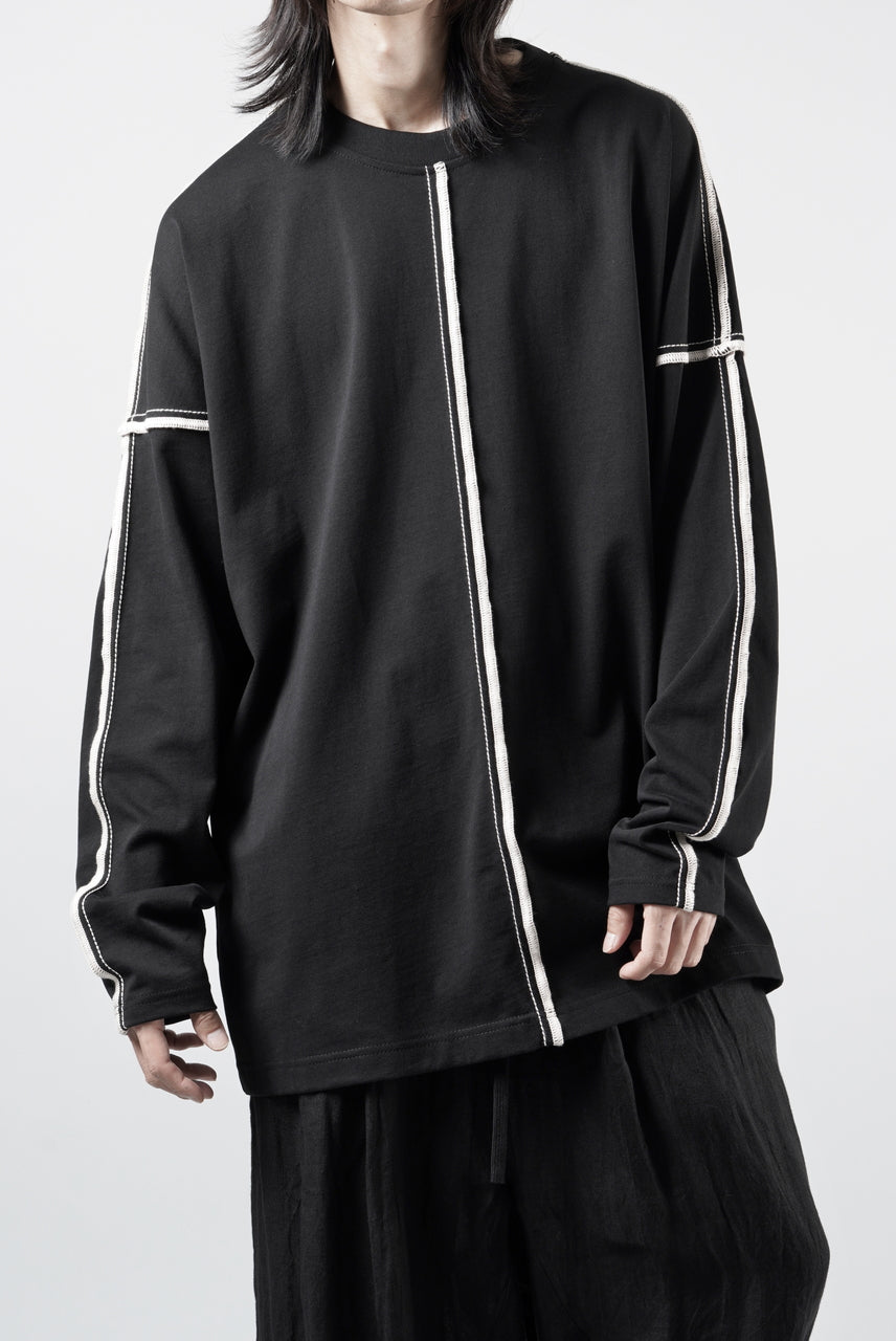 Load image into Gallery viewer, OBLADI DROP SHOULDER LONG SLEEVE T-SHIRT WITH BEIGE OVERLOCK STITCHING (BLACK)