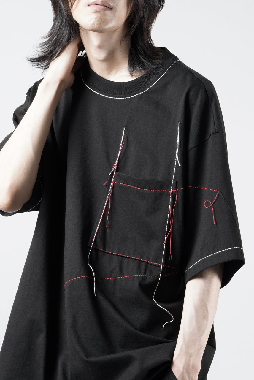 画像をギャラリービューアに読み込む, OBLADI RED AND BEIGE STITCHES POCKET ON BLACK T-SHIRT (BLACK)